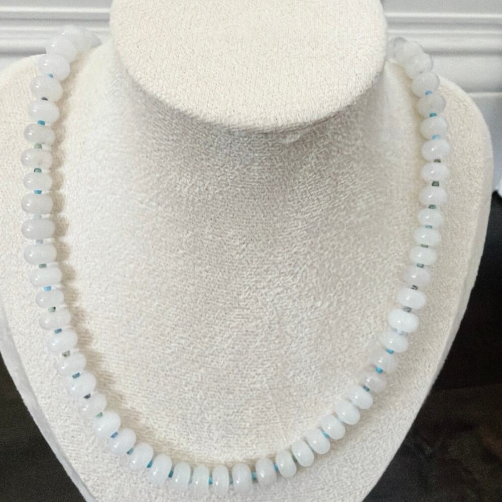 Second Bloom Studio Artisan Milky Quartz Turquoise Necklace 21.5" Blue Green